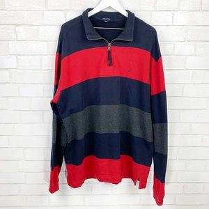 Nautica Colorblock Striped Quarter Zip Pullover XL